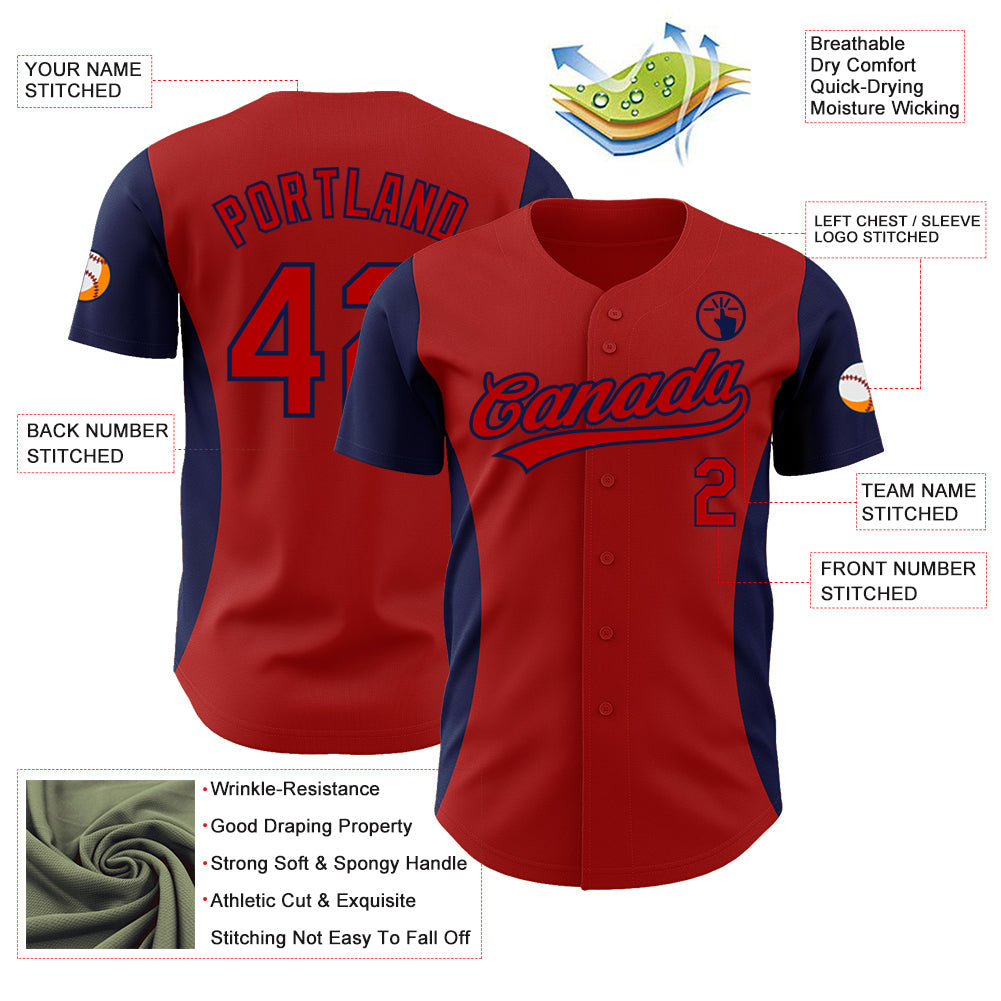 Custom Red Navy 3D Pattern Design Side Stripes Authentic Baseball Jersey - Sky-Custom