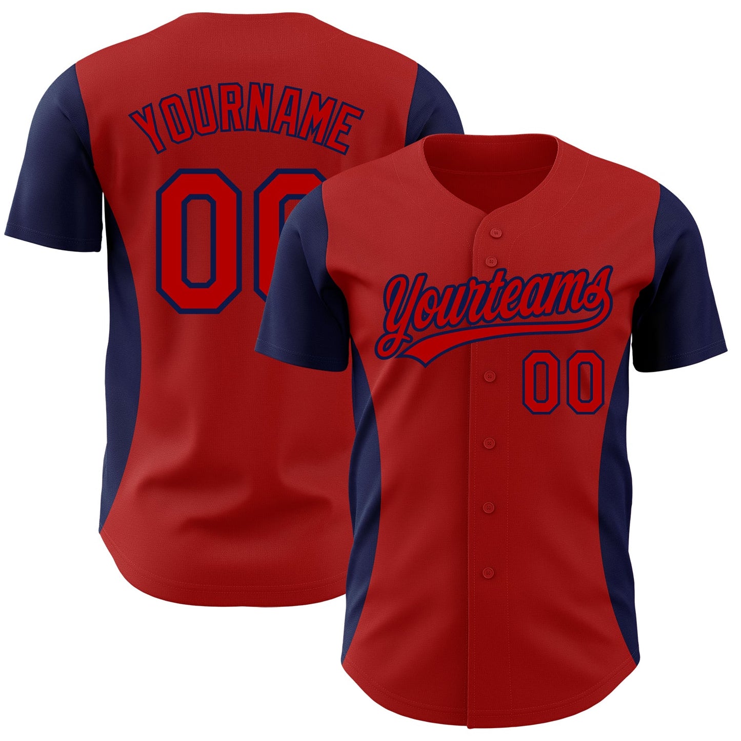 Custom Red Navy 3D Pattern Design Side Stripes Authentic Baseball Jersey - Sky-Custom