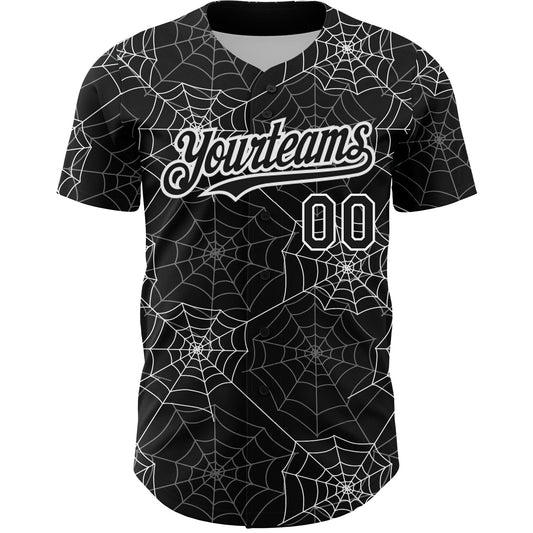 Custom Black White 3D Pattern Design Spider Web Authentic Baseball Jersey - Sky-Custom