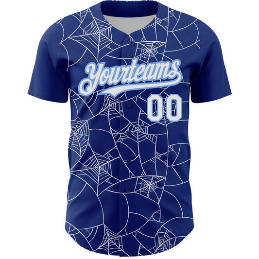 Custom Royal White-Light Blue 3D Pattern Design Spider Web Authentic Baseball Jersey - Sky-Custom