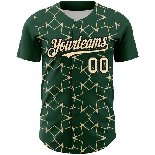 Custom Green Cream-Black 3D Pattern Design Star Lines Authentic Baseball Jersey - Sky-Custom