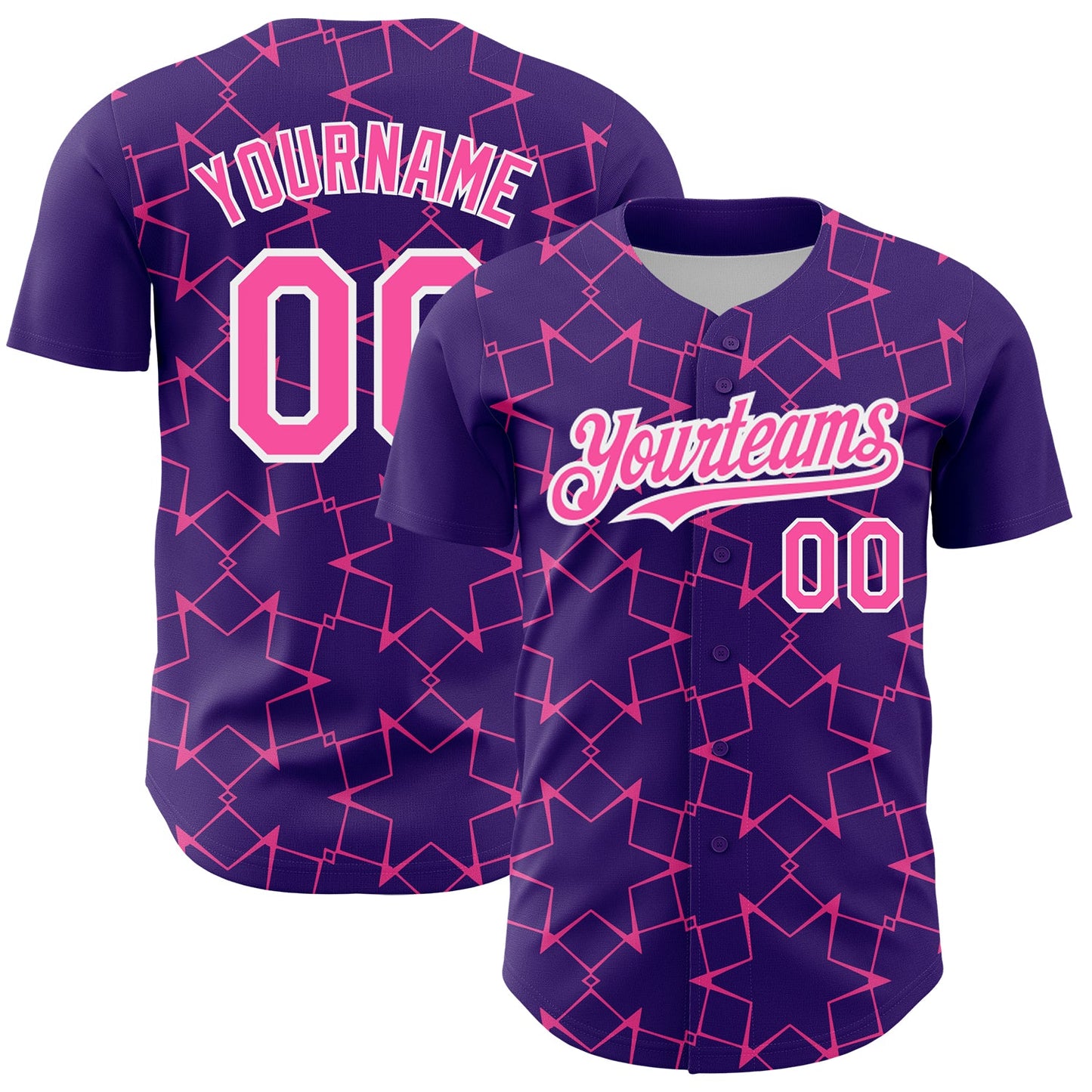 Custom Purple Pink-White 3D Pattern Design Star Lines Authentic Baseball Jersey - Sky-Custom