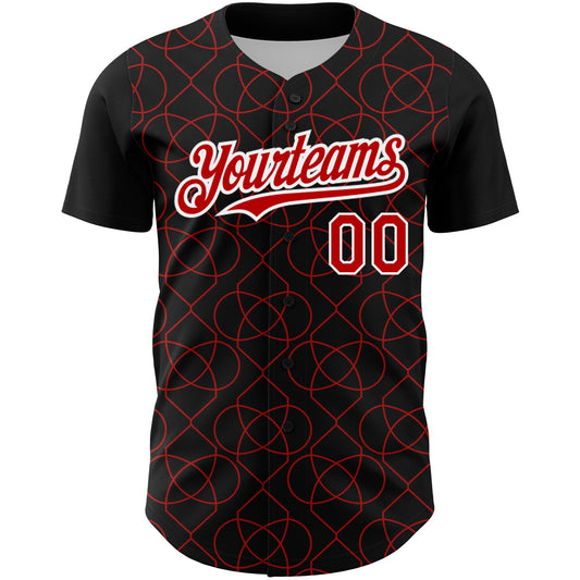 Custom Black Red-White 3D Pattern Design Arabesque Shape Authentic Baseball Jersey - Sky-Custom