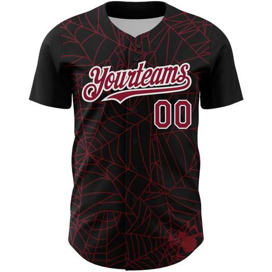 Custom Black Crimson-White 3D Pattern Design Spider Web Authentic Baseball Jersey - Sky-Custom
