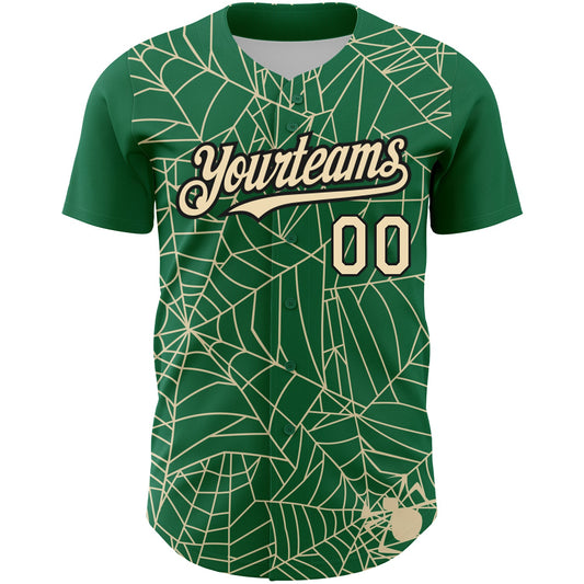 Custom Kelly Green Cream-Black 3D Pattern Design Spider Web Authentic Baseball Jersey - Sky-Custom