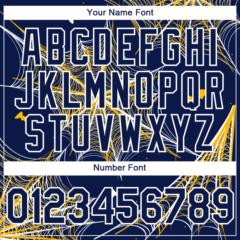 Custom Navy Gold-White 3D Pattern Design Spider Web Authentic Baseball Jersey - Sky-Custom