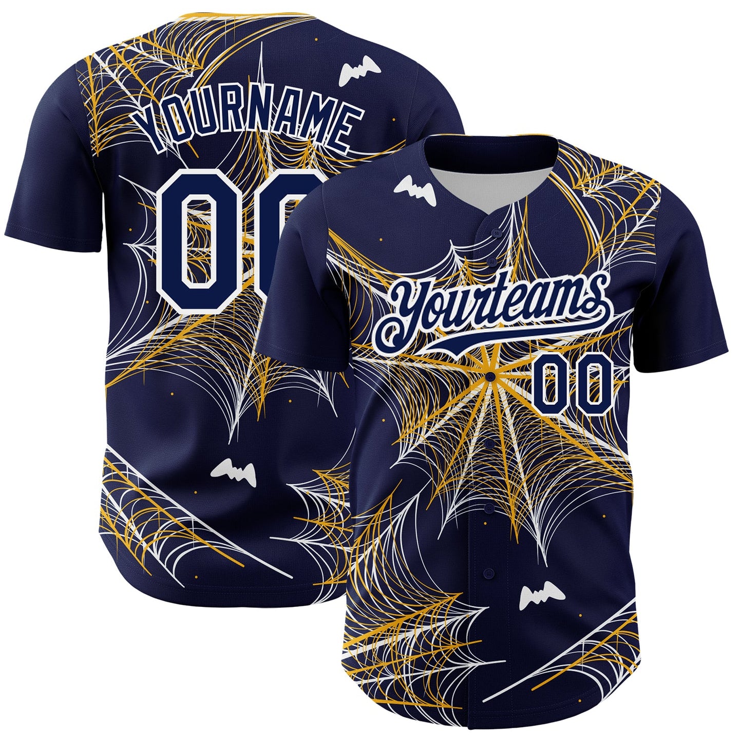 Custom Navy Gold-White 3D Pattern Design Spider Web Authentic Baseball Jersey - Sky-Custom