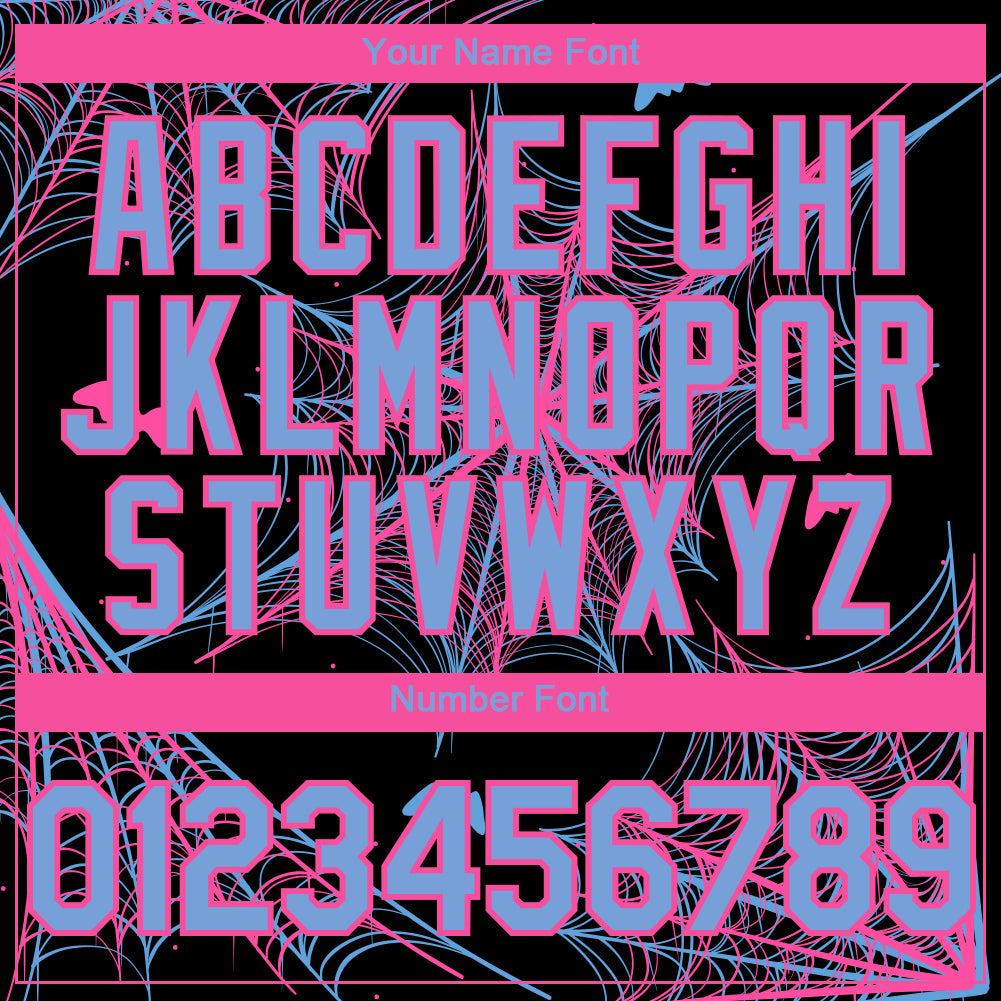 Custom Black Light Blue-Pink 3D Pattern Design Spider Web Authentic Baseball Jersey - Sky-Custom