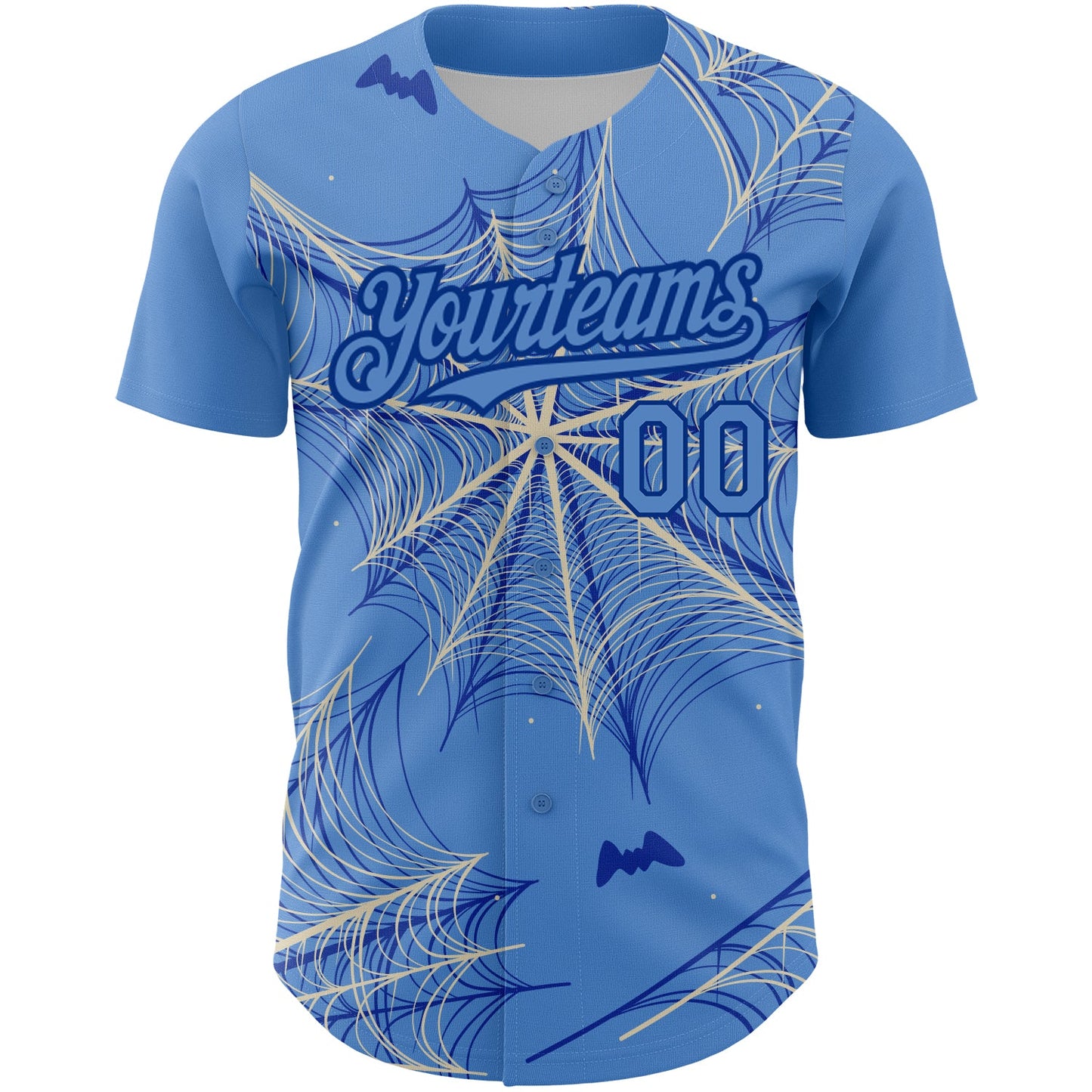 Custom Light Blue Cream-Royal 3D Pattern Design Spider Web Authentic Baseball Jersey - Sky-Custom