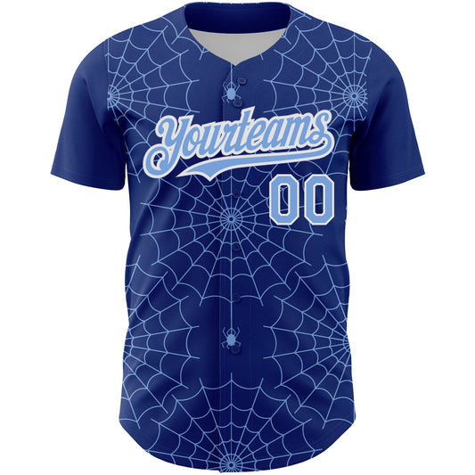 Custom Royal Light Blue-White 3D Pattern Design Spider Web Authentic Baseball Jersey - Sky-Custom