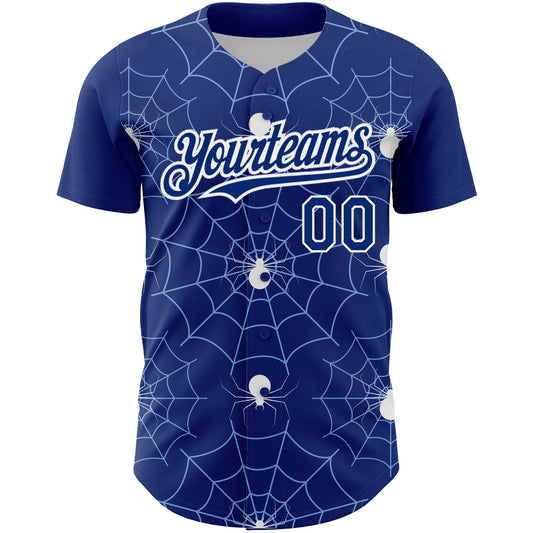 Custom Royal Light Blue-White 3D Pattern Design Spider Web Authentic Baseball Jersey - Sky-Custom