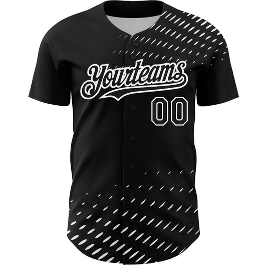 Custom Black White 3D Pattern Design Halftone Authentic Baseball Jersey - Sky-Custom