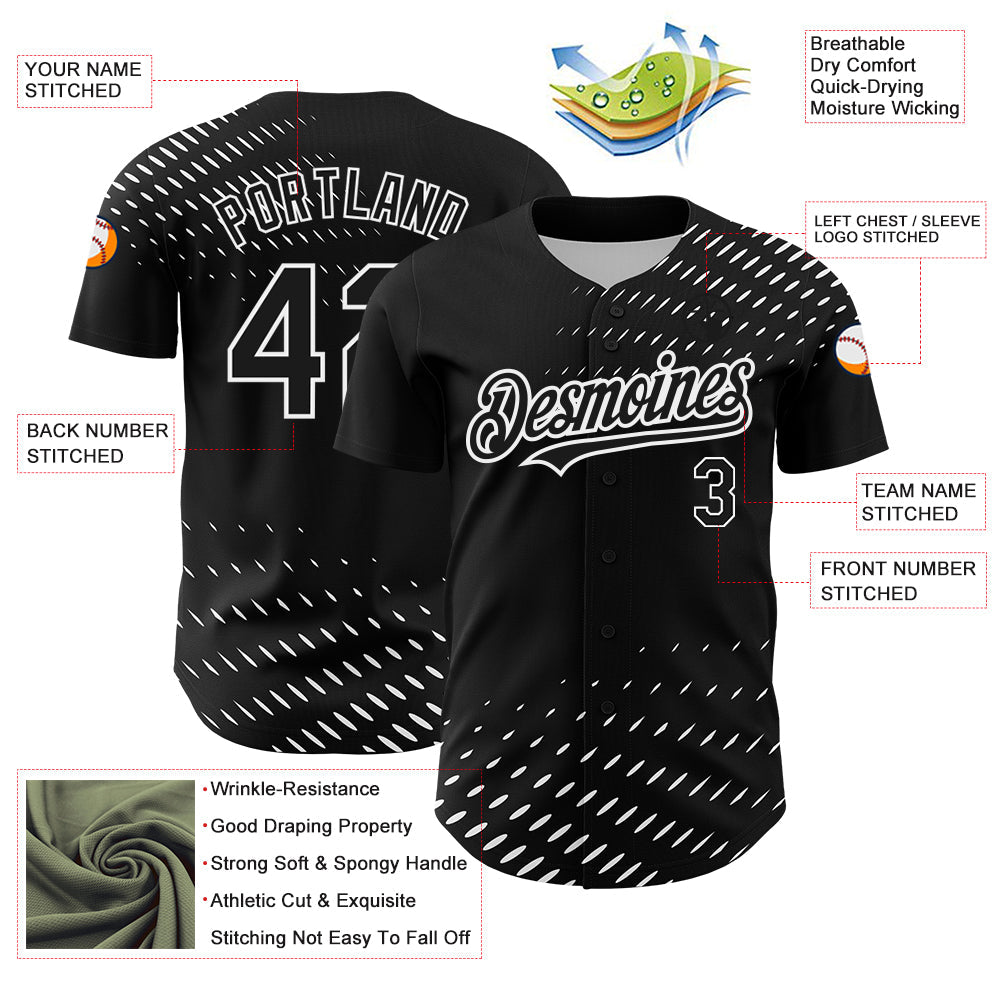 Custom Black White 3D Pattern Design Halftone Authentic Baseball Jersey - Sky-Custom