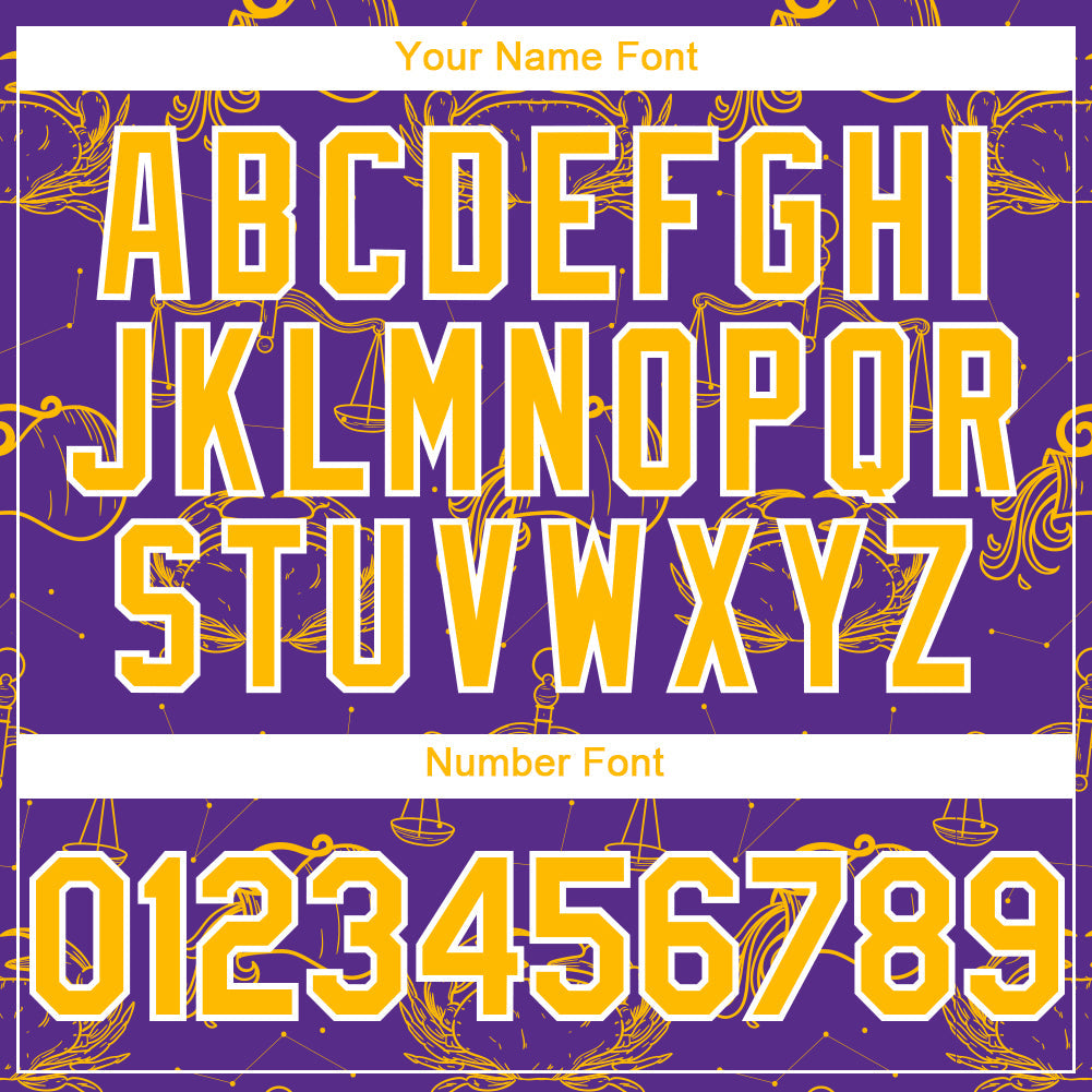 Custom Purple Gold-White 3D Pattern Design Zodiac Authentic Baseball Jersey - Sky-Custom