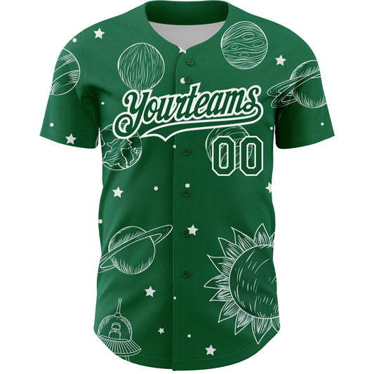 Custom Kelly Green White 3D Pattern Design Planets Authentic Baseball Jersey - Sky-Custom