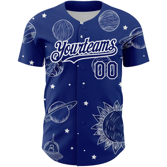 Custom Royal White 3D Pattern Design Planets Authentic Baseball Jersey - Sky-Custom