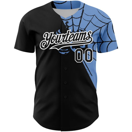 Custom Black Light Blue-White 3D Pattern Design Spider Web Authentic Baseball Jersey - Sky-Custom
