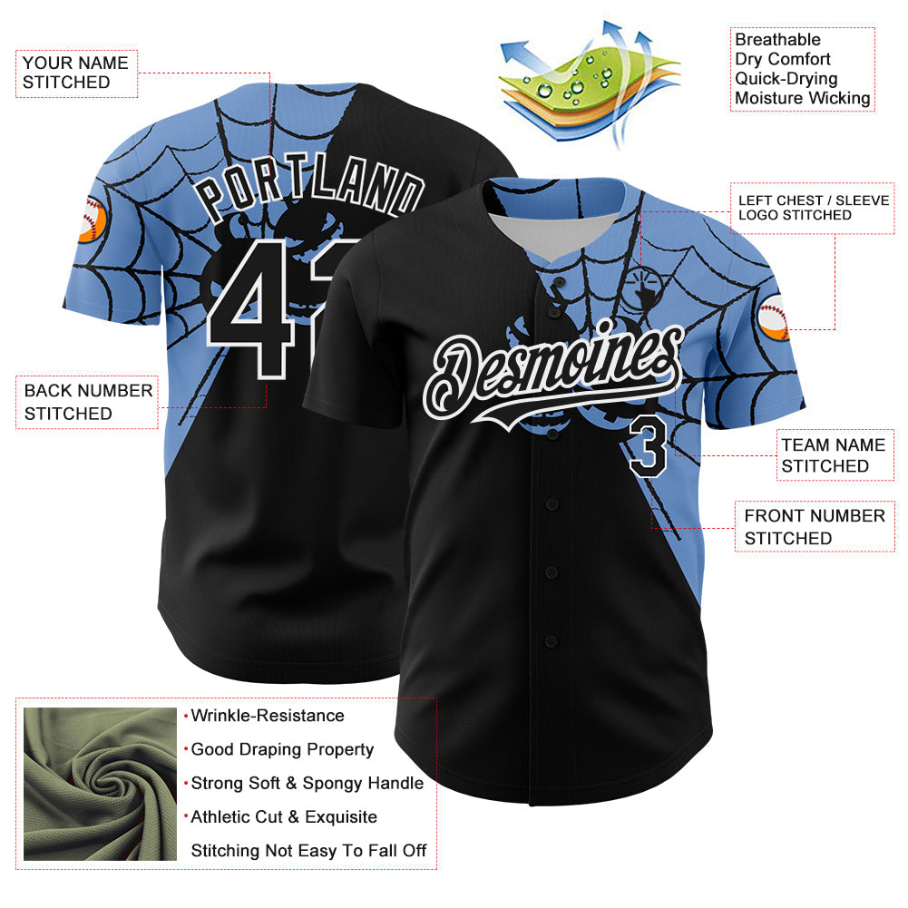 Custom Black Light Blue-White 3D Pattern Design Spider Web Authentic Baseball Jersey - Sky-Custom
