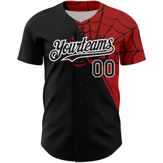Custom Black Red-White 3D Pattern Design Spider Web Authentic Baseball Jersey - Sky-Custom