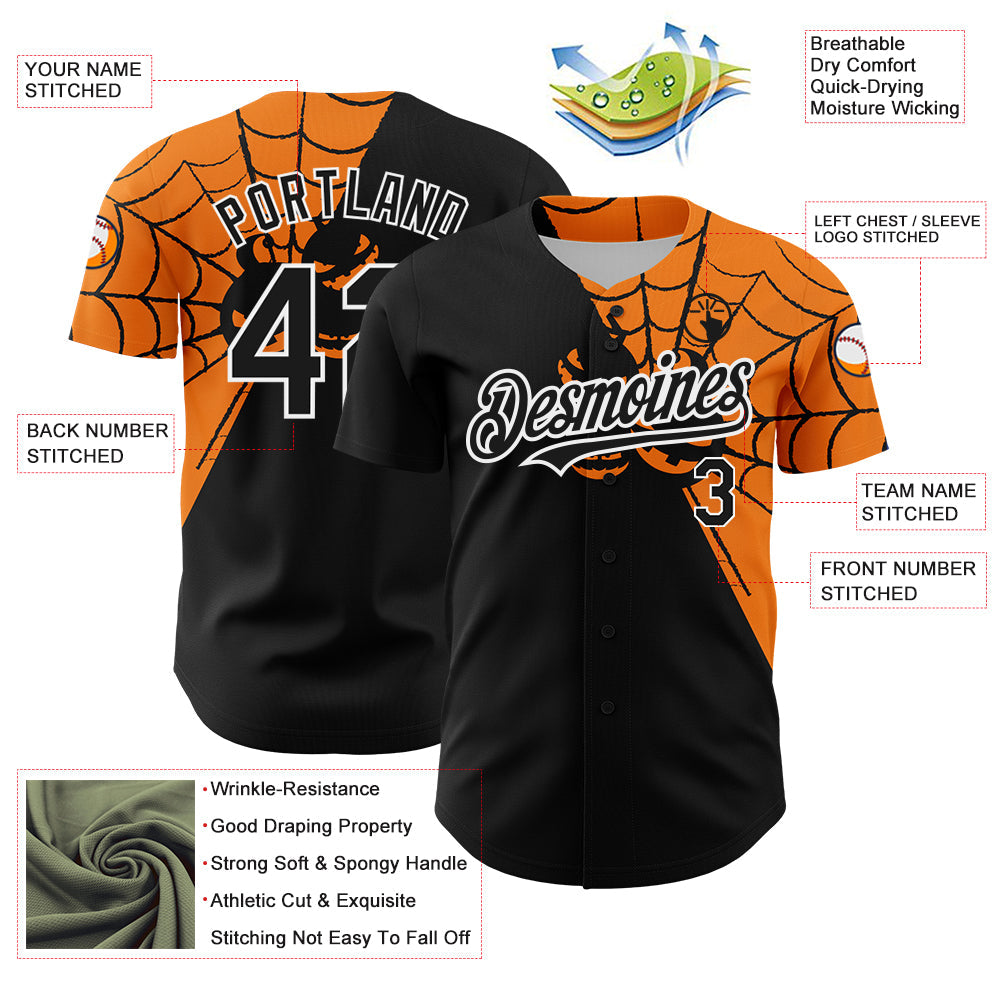 Custom Black Bay Orange-White 3D Pattern Design Spider Web Authentic Baseball Jersey - Sky-Custom
