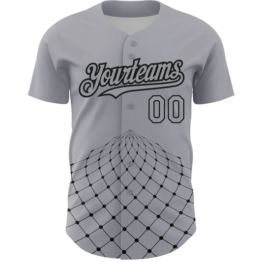 Custom Gray Black 3D Pattern Design Geometric Grid Authentic Baseball Jersey - Sky-Custom