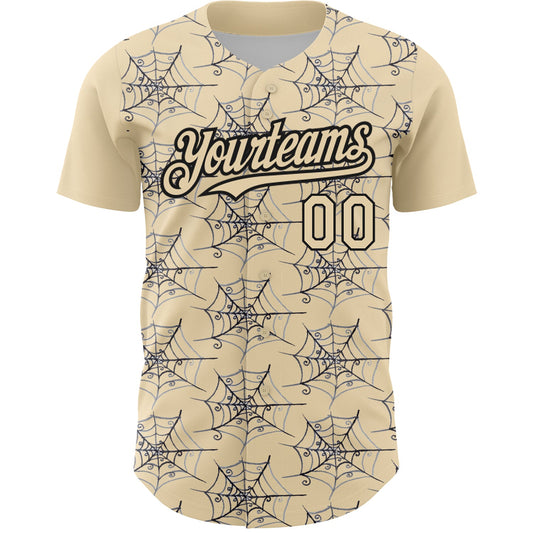 Custom Cream Black 3D Pattern Design Spider Web Authentic Baseball Jersey - Sky-Custom