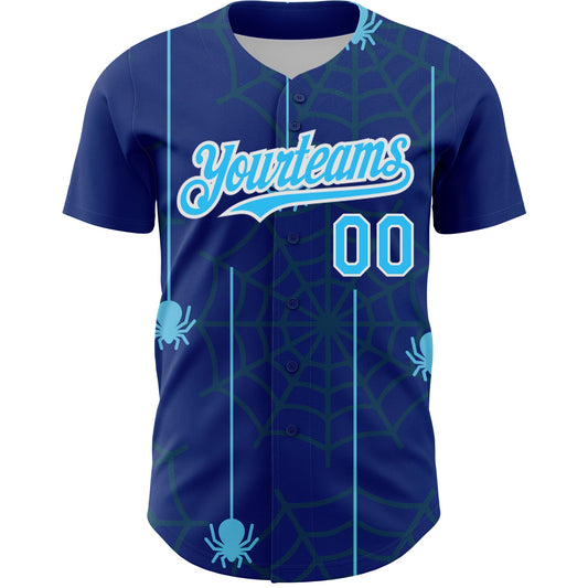 Custom Royal Sky Blue-White 3D Pattern Design Spider Web Authentic Baseball Jersey - Sky-Custom