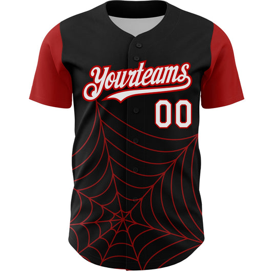 Custom Black White-Red 3D Pattern Design Spider Web Authentic Baseball Jersey - Sky-Custom