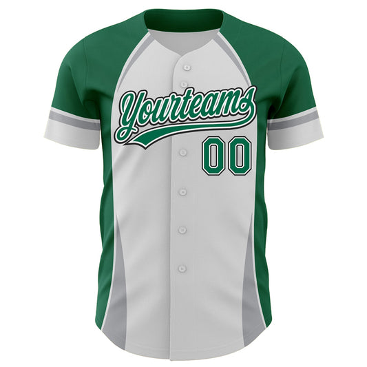 Custom White Kelly Green Gray-Black 3D Pattern Design Curve Solid Authentic Baseball Jersey - Sky-Custom
