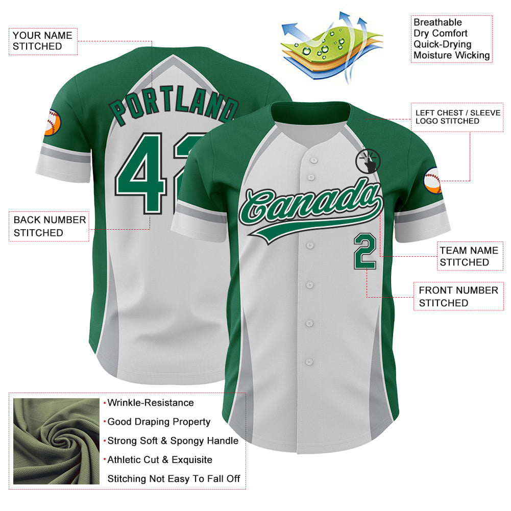 Custom White Kelly Green Gray-Black 3D Pattern Design Curve Solid Authentic Baseball Jersey - Sky-Custom