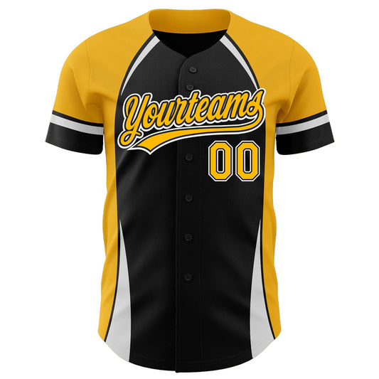 Custom Black Gold-White 3D Pattern Design Curve Solid Authentic Baseball Jersey - Sky-Custom