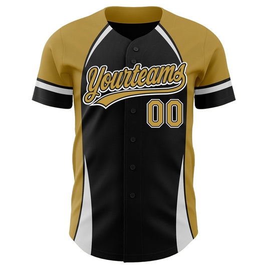 Custom Black Old Gold-White 3D Pattern Design Curve Solid Authentic Baseball Jersey - Sky-Custom
