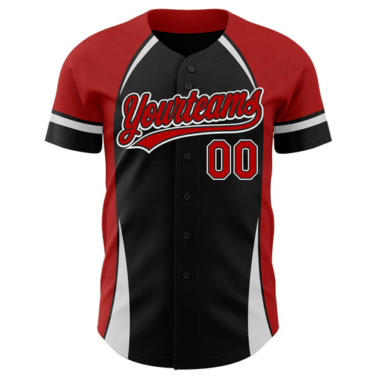 Custom Black Red-White 3D Pattern Design Curve Solid Authentic Baseball Jersey - Sky-Custom