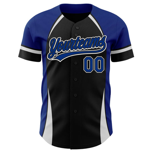 Custom Black Royal-White 3D Pattern Design Curve Solid Authentic Baseball Jersey - Sky-Custom