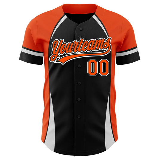 Custom Black Orange-White 3D Pattern Design Curve Solid Authentic Baseball Jersey - Sky-Custom