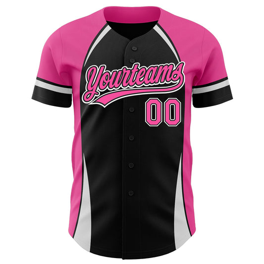 Custom Black Pink-White 3D Pattern Design Curve Solid Authentic Baseball Jersey - Sky-Custom