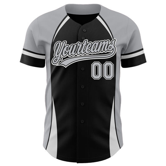 Custom Black Gray-White 3D Pattern Design Curve Solid Authentic Baseball Jersey - Sky-Custom