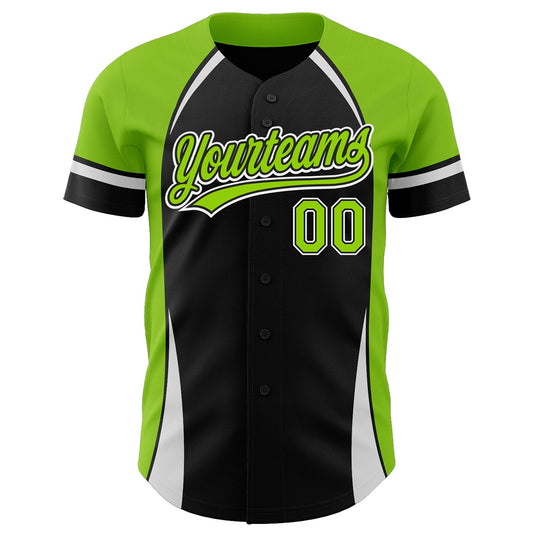 Custom Black Neon Green-White 3D Pattern Design Curve Solid Authentic Baseball Jersey - Sky-Custom