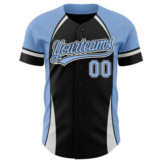 Custom Black Light Blue-White 3D Pattern Design Curve Solid Authentic Baseball Jersey - Sky-Custom