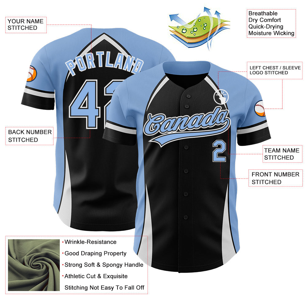 Custom Black Light Blue-White 3D Pattern Design Curve Solid Authentic Baseball Jersey - Sky-Custom
