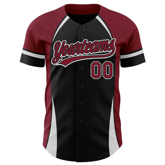 Custom Black Crimson-White 3D Pattern Design Curve Solid Authentic Baseball Jersey - Sky-Custom