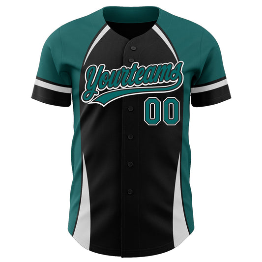 Custom Black Teal-White 3D Pattern Design Curve Solid Authentic Baseball Jersey - Sky-Custom