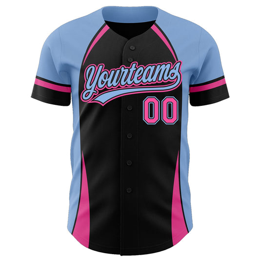 Custom Black Pink-Light Blue 3D Pattern Design Curve Solid Authentic Baseball Jersey - Sky-Custom