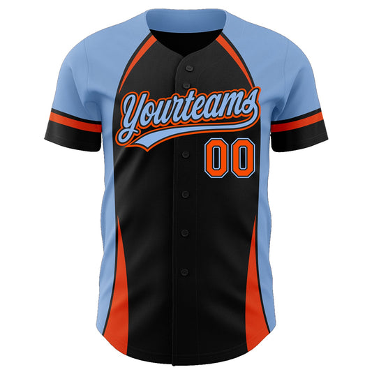 Custom Black Orange-Powder Blue 3D Pattern Design Curve Solid Authentic Baseball Jersey - Sky-Custom