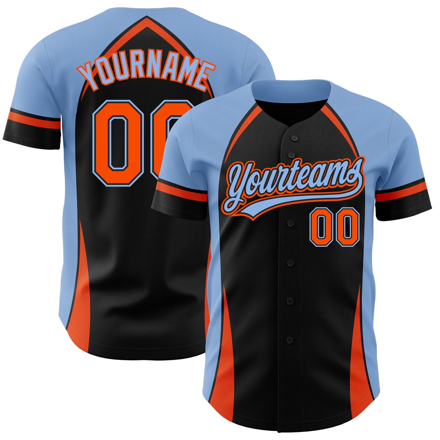 Custom Black Orange-Powder Blue 3D Pattern Design Curve Solid Authentic Baseball Jersey - Sky-Custom