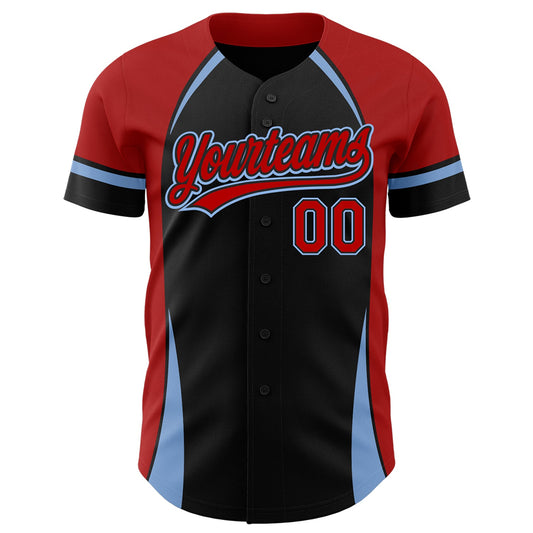 Custom Black Red-Light Blue 3D Pattern Design Curve Solid Authentic Baseball Jersey - Sky-Custom