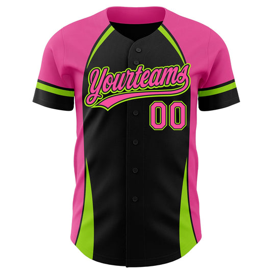 Custom Black Pink-Neon Green 3D Pattern Design Curve Solid Authentic Baseball Jersey - Sky-Custom