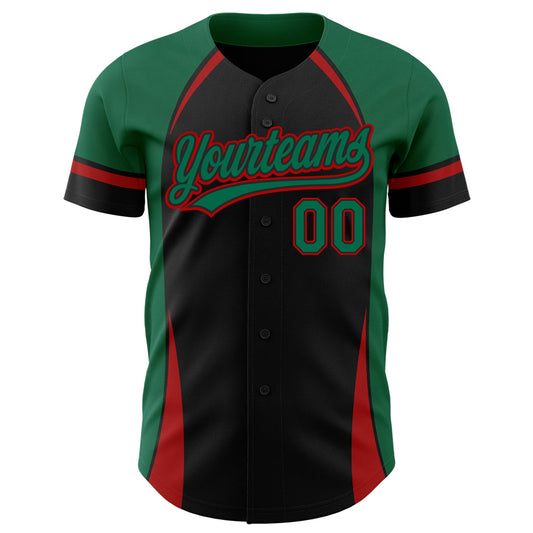 Custom Black Kelly Green-Red 3D Pattern Design Curve Solid Authentic Baseball Jersey - Sky-Custom