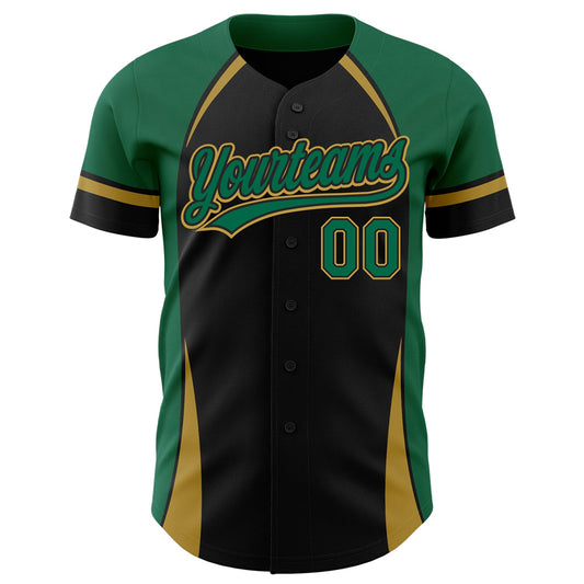 Custom Black Kelly Green-Old Gold 3D Pattern Design Curve Solid Authentic Baseball Jersey - Sky-Custom