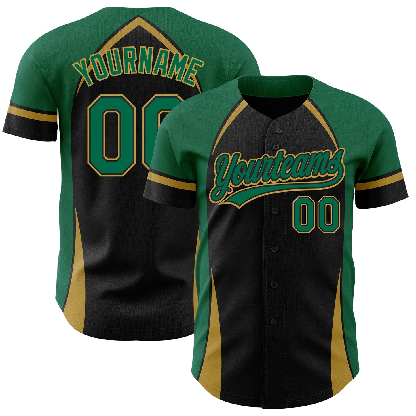 Custom Black Kelly Green-Old Gold 3D Pattern Design Curve Solid Authentic Baseball Jersey - Sky-Custom